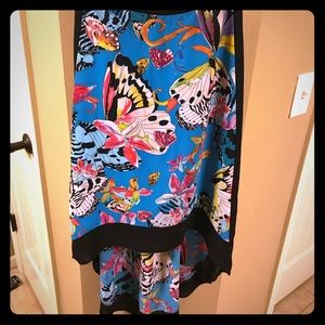 High/low sheer bright butterfly and flower skirt